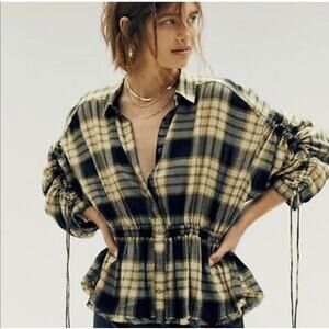 Free People / Pacific Dawn Plaid shirt / Black Combo / sz M